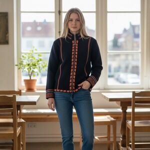 Venario XL Boiled 100% Wool Cardigan Sweater Zip Jacket Classic Ethnic Jacquard